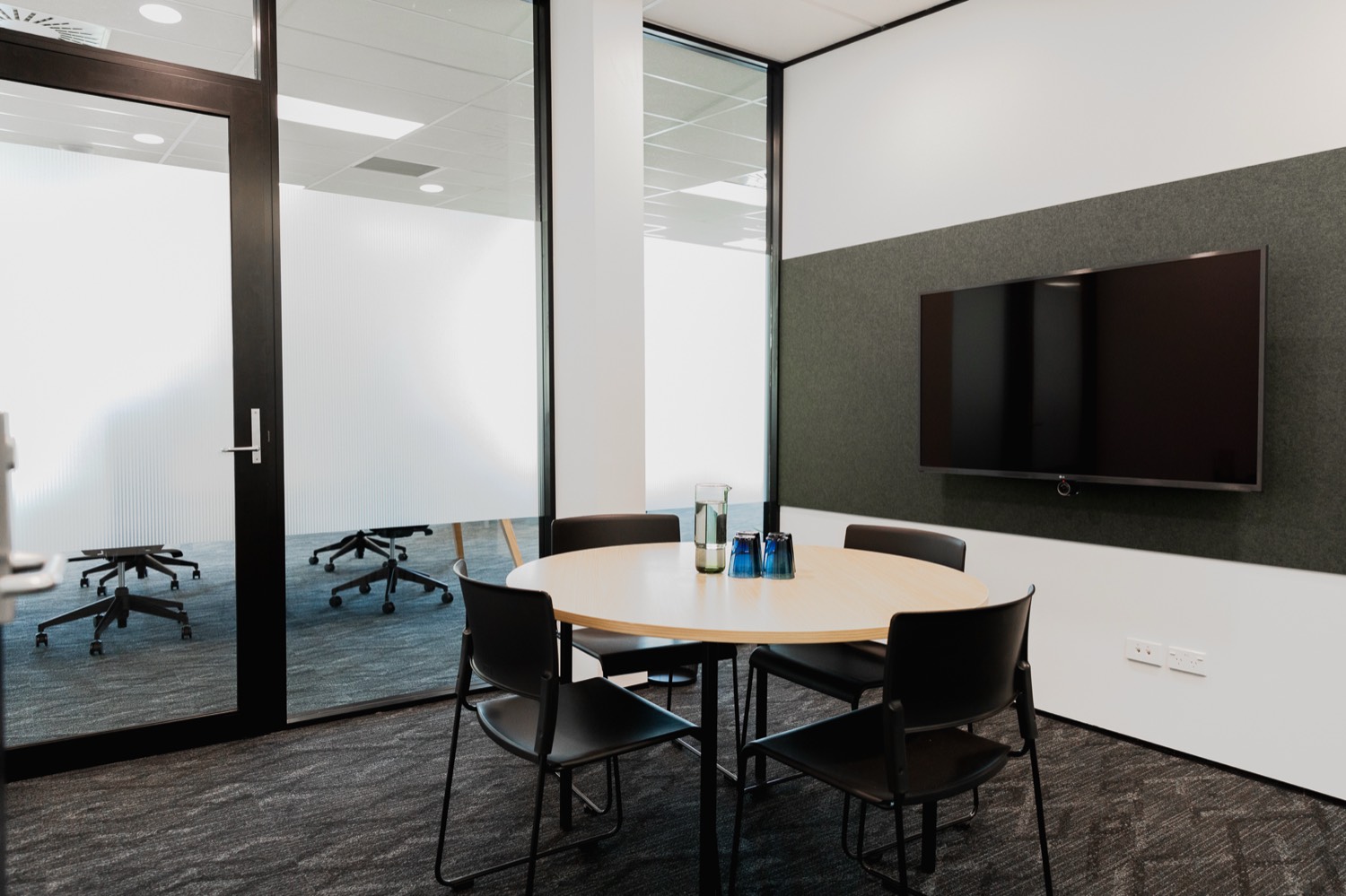 Meeting room with video screen
