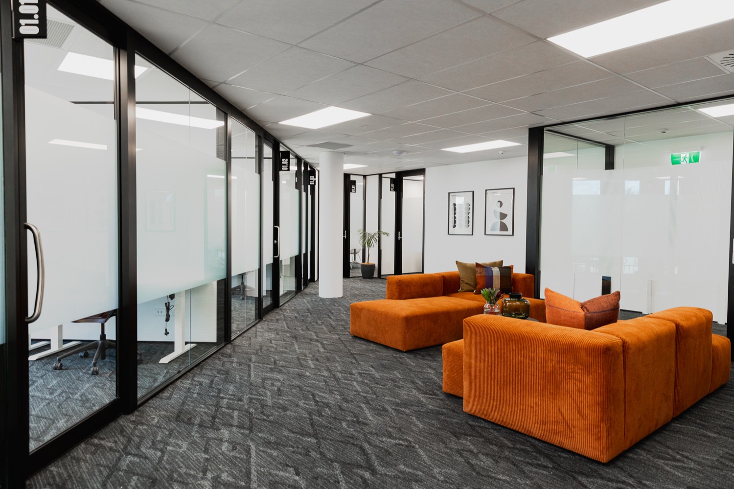 Lounge with orange sofas